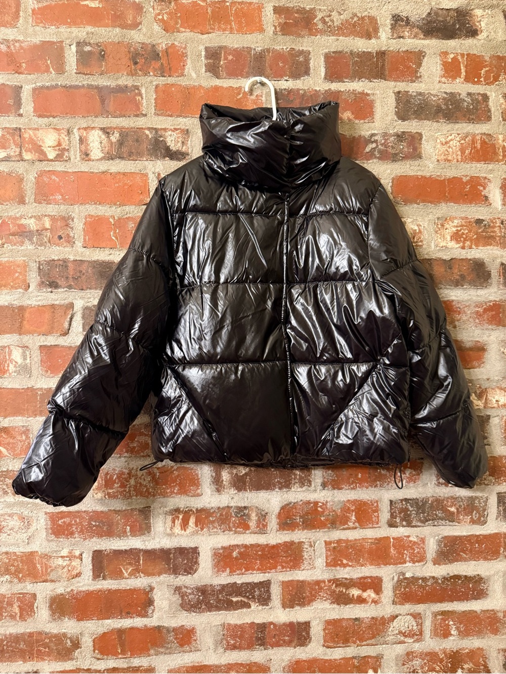 J34 - a new day Shiny Black Puffer Jacket with High Collar